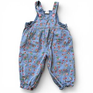 vintage floral corduroy overalls girl blue 12m